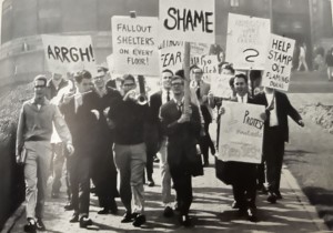 "SHAME" "Stamp Out Flaming Ducks" Mock outrage at Columbia Jester's All-Purpose protest in 1964